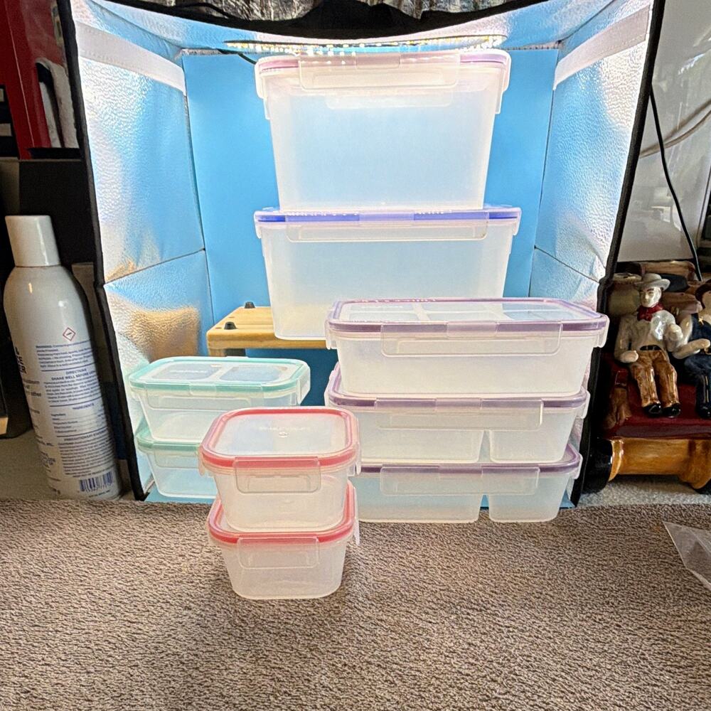 Snapware Clear Plastic Rectangle Storage Container Set 37 oz Snap Lids 9 pc